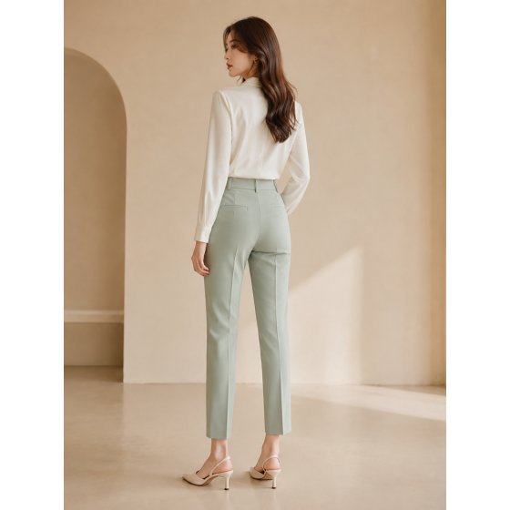 Temperament commuter high street egg cyan stiff cigarette pants 9 points pants suit bottoms 22 autumn women